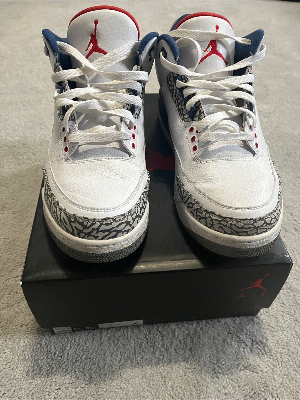 Jordan 3 True Blue - White/Red/Blue Retro Elephant Print Sneakers